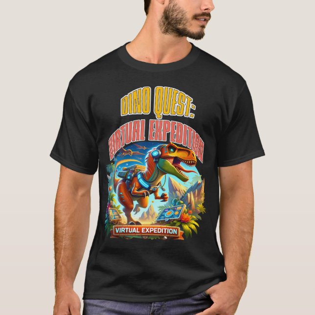 Dinosaur Playing Video Games - Dino Quest Virtual  T-Shirt (Front)