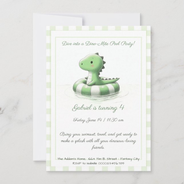 Dinosaur Pool Party Birthday Invitation (Front)
