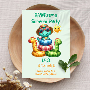 Dinosaur Pool Party Birthday Invitation RAWRsome