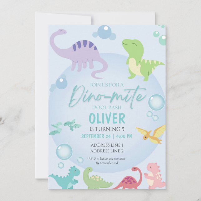 dinosaur pool party boy birthday invitation (Front)