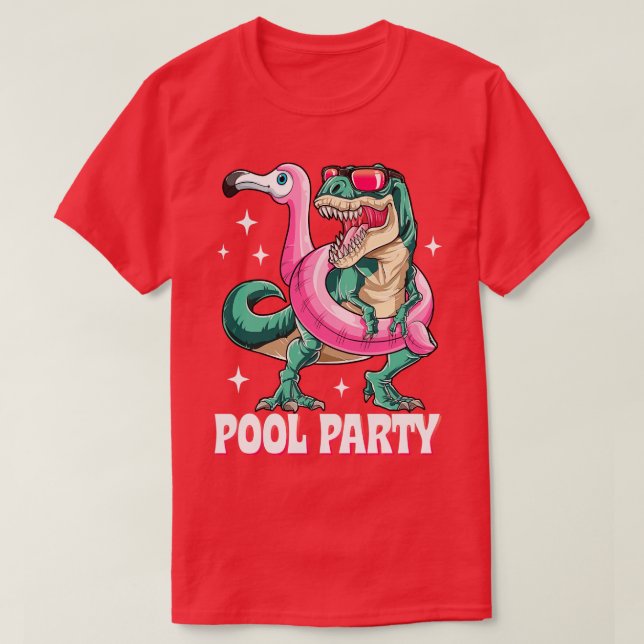 Dinosaur Pool Party Flamingo for Men Women Boys Gi T-Shirt (Design Front)