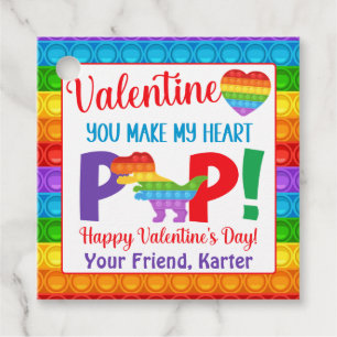 Dinosaur Pop It Kids Valentine's Day Favour Tags