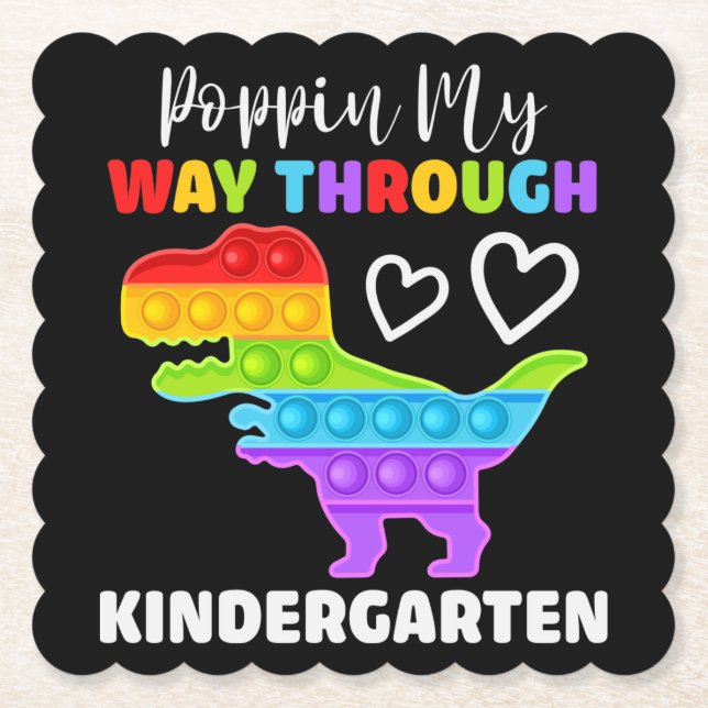 Dinosaur Poppin My Way Through Kindergarten Paper Coaster (Front)