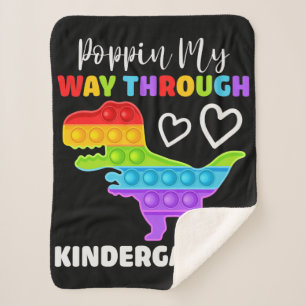 Dinosaur Poppin My Way Through Kindergarten Sherpa Blanket