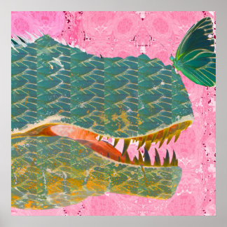 Dinosaur Poster with Butterfly Art Print