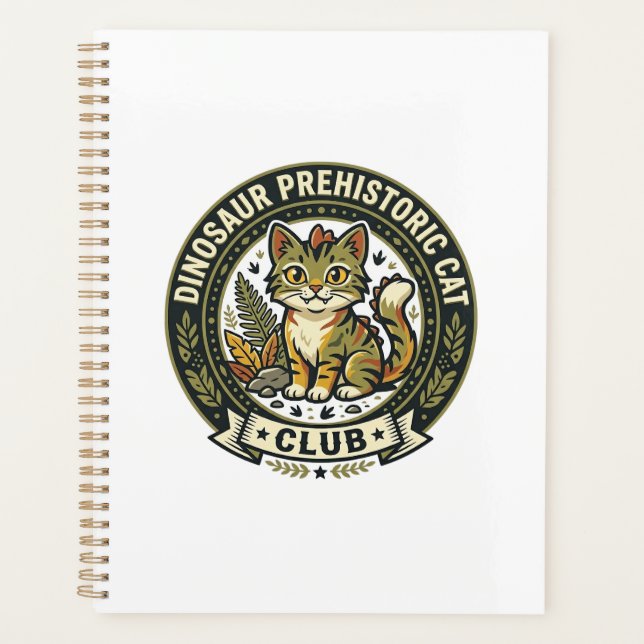 Dinosaur Prehistoric Cat Cat Graphic Tee Art - Din Planner (Front)