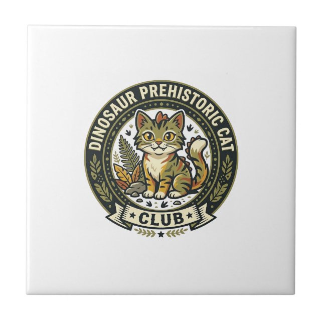 Dinosaur Prehistoric Cat Cat Graphic Tee Art - Din Tile (Front)
