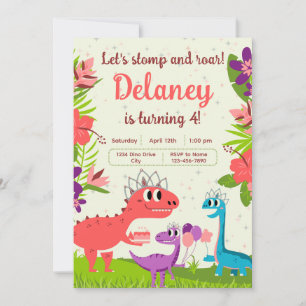 Dinosaur Princess Birthday Invitation