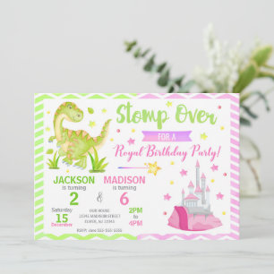 Dinosaur & Princess Joint Birthday Invitation