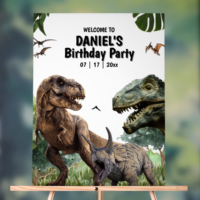 Dinosaur Printable birthday party, T rex Birthday Acrylic Sign (Neutral)