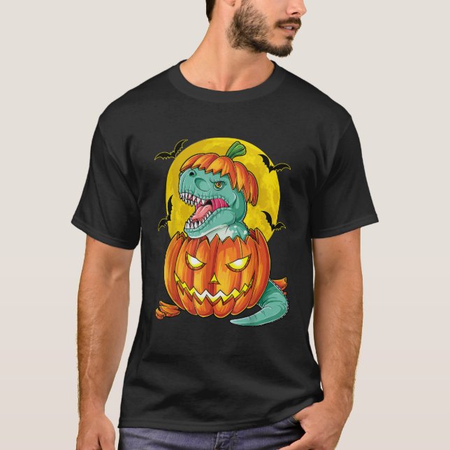 Dinosaur Pumpkin T shirt Halloween Kids Pumpkasaur (Front)