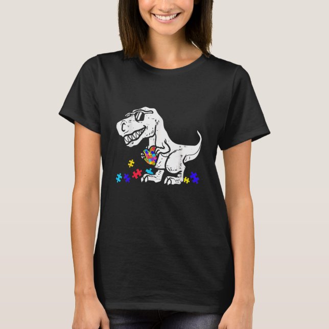 Dinosaur Puzzle Piece Heart Autism Awareness Boys  T-Shirt (Front)