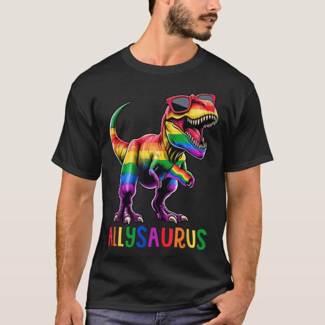Dinosaur Rainbow Flag Ally Lgbt Allysaurus Lgbt  T-Shirt (Front)