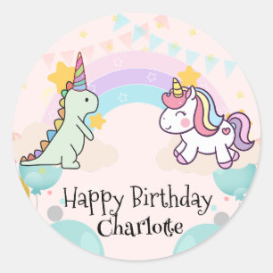 Dinosaur Rainbow Unicorn gradient birthday party  Classic Round Sticker