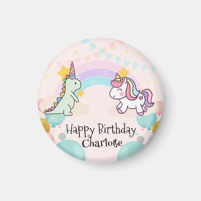  Dinosaur Rainbow Unicorn gradient birthday party  Magnet (Front)