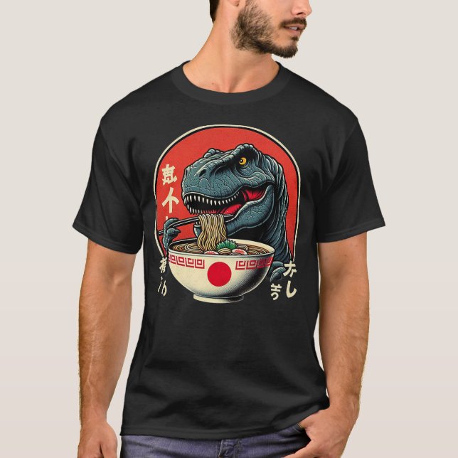 Dinosaur Ramen T-Rex Kawaii Neko Rex Japanese Nood T-Shirt (Front)