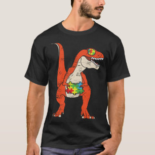 Dinosaur Raptor Colorful Puzzle Autism Awareness T-Shirt