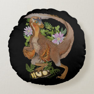 Dinosaur Raptor Jungle Art Round Cushion