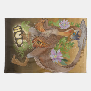 Dinosaur Raptor Jungle Art Tea Towel