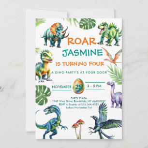 Dinosaur Rawr Cute Birthday Party Invitation