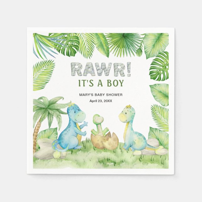 Dinosaur Rawr It's a Boy Baby Shower  Napkin (Front)