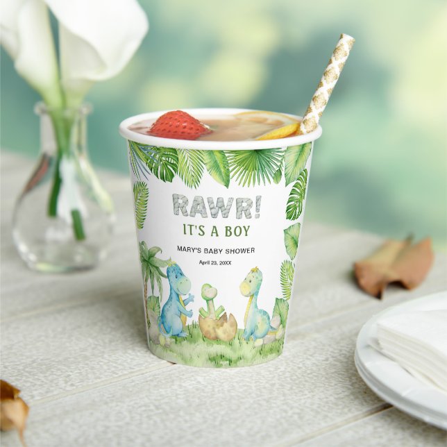 Dinosaur Rawr It's a Boy Baby Shower  Paper Cups (Insitu)