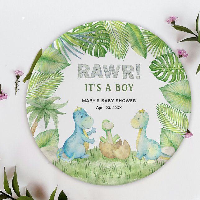 Dinosaur RAWR It's a Boy Baby Shower  Paper Plate (Creator Uploaded)