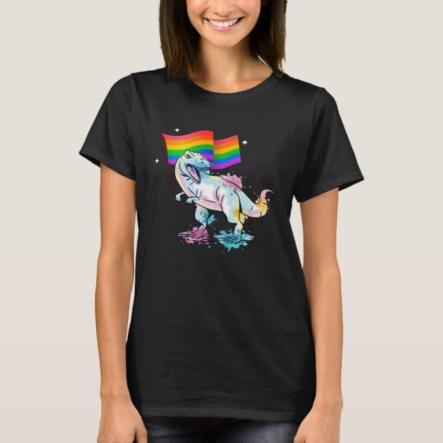 Dinosaur Rawr Pride Parade Gay & Lesbian Rainbow F T-Shirt (Front)