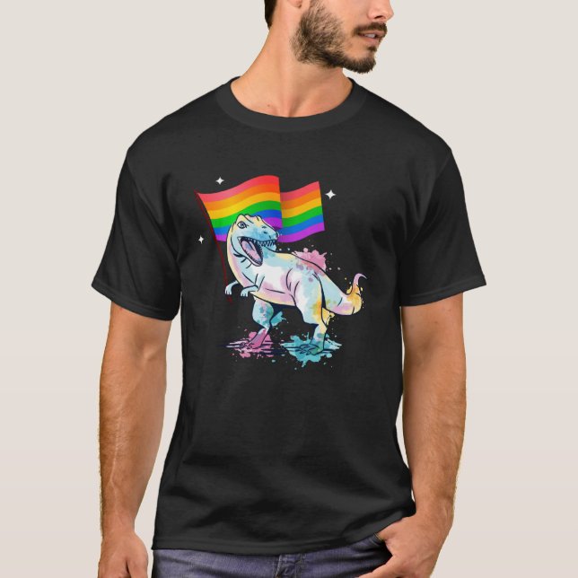 Dinosaur Rawr Pride Parade Gay & Lesbian Rainbow F T-Shirt (Front)