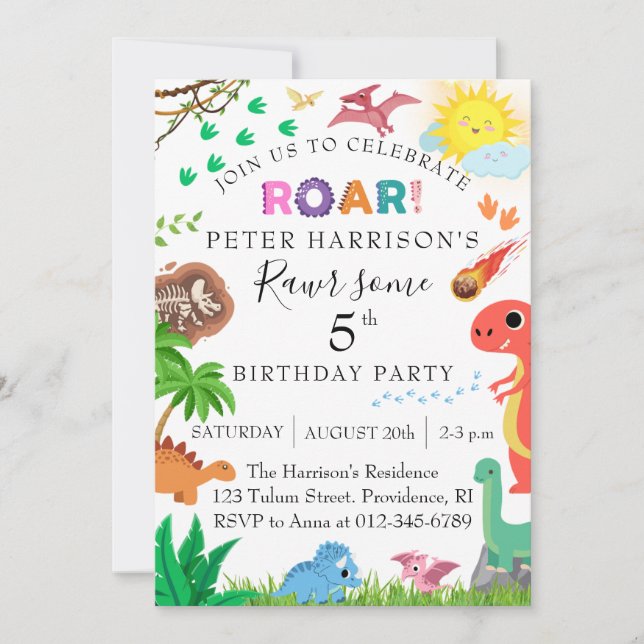 Dinosaur Rawr some Birthday Party Invitation (Front)