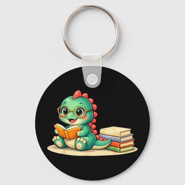 Dinosaur read reader book library funny mum dad  key ring (Front)