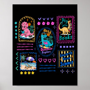 Dinosaur reading club summer book lover library poster