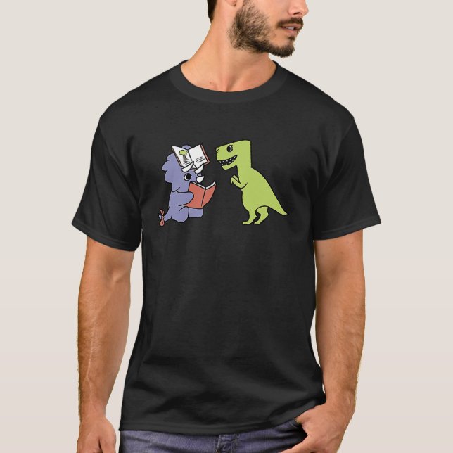 Dinosaur Reads Book Kids Cute School Student Teach T-Shirt (Front)