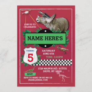 Dinosaur Red Cops Fun T-Rex Blue Invitations