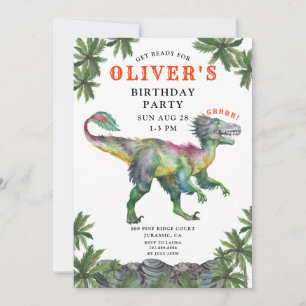 Dinosaur Red Green Black Kid's Birthday Invitation