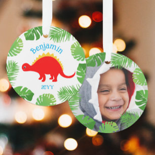 Dinosaur Red Stegosaurus Photo Keepsake Christmas Ornament