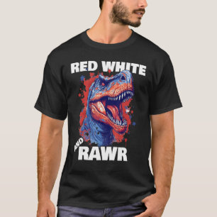 Dinosaur Red White Rawr American Flag 4th of July T-Shirt