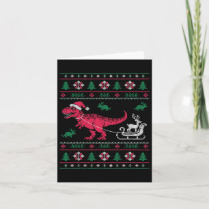 Dinosaur Reindeer Sleigh Ugly Christmas  Card