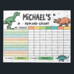 Dinosaur Reward Chart Personalised Name & Tasks Notepad<br><div class="desc">Add your own tasks on Zazzle editor or leave them blank to write in new tasks on each of your pages. You decide :) Personalised rewards can be added as well or delete them and write them in as needed. Completely customisable to your needs! When you shop at Graphic Love...</div>