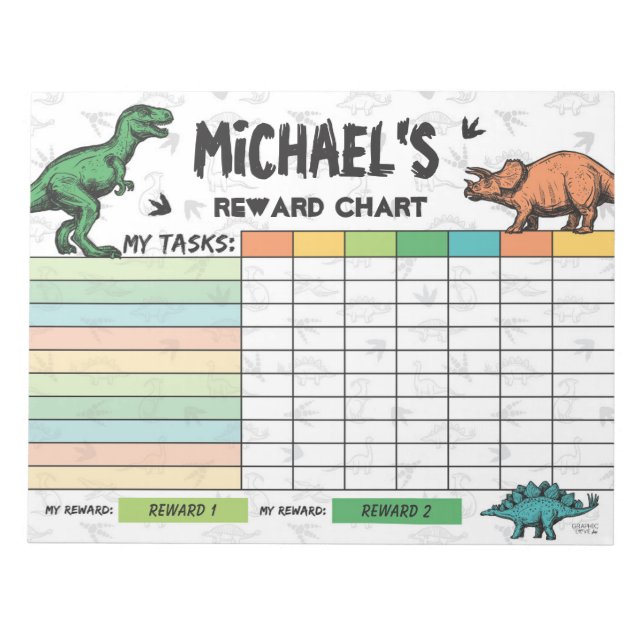 Dinosaur Reward Chart Personalised Name & Tasks Notepad (Front)
