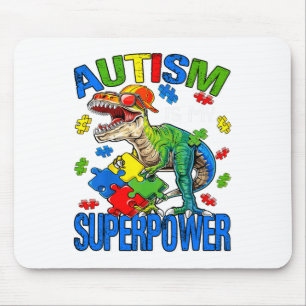 Dinosaur Rex Autism Is My Superpower Autism Awaren Mouse Mat