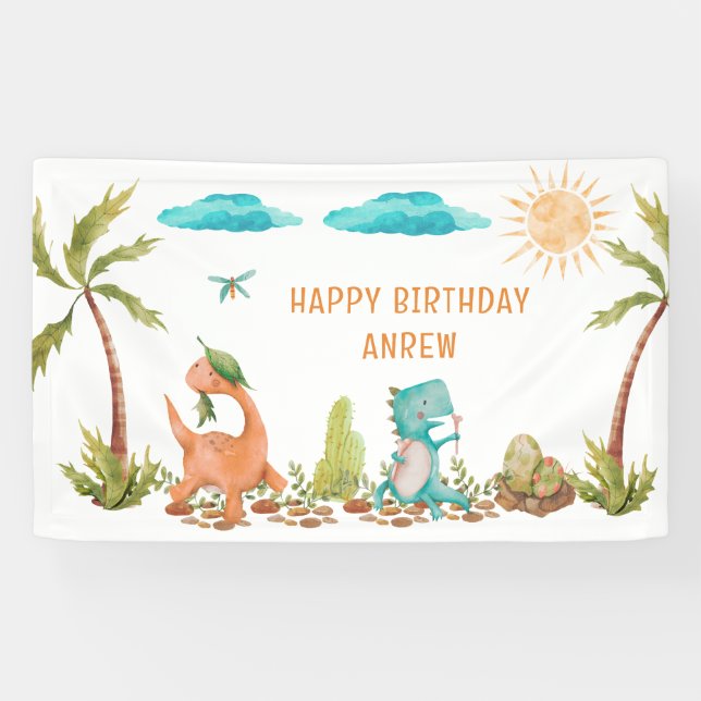 Dinosaur Rex Birthday Sign Kids Banner (Horizontal)