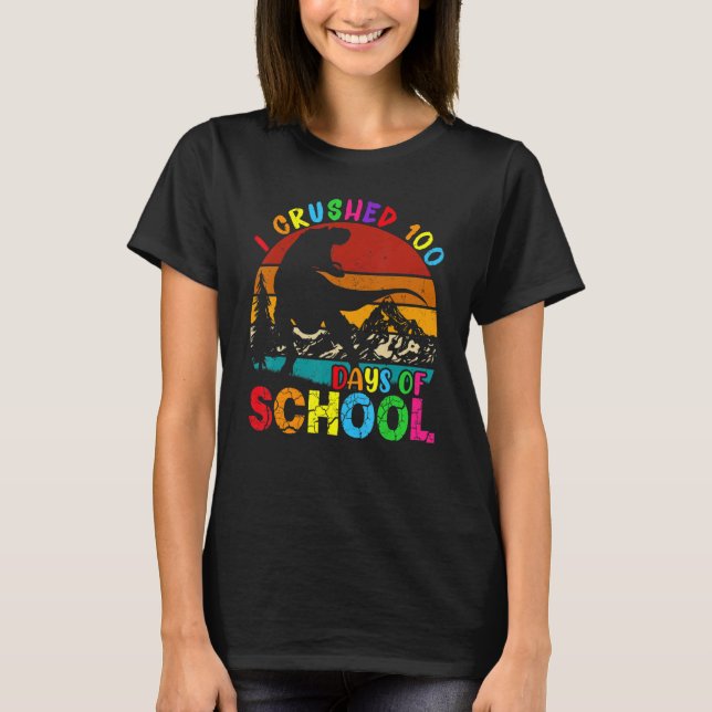 Dinosaur Rex Boys Kids I Crushed 100 Days Of Schoo T-Shirt (Front)