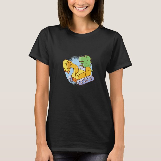 Dinosaur Rex Excavator Dino Heavy Equipment Operat T-Shirt (Front)