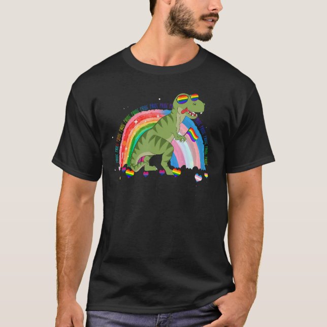 Dinosaur Rex Gay Pride Lgbt Rainbow Flag Sunglasse T-Shirt (Front)