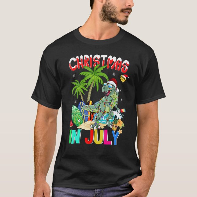 Dinosaur Rex In Santa Hat Sunglasses Christmas In  T-Shirt (Front)
