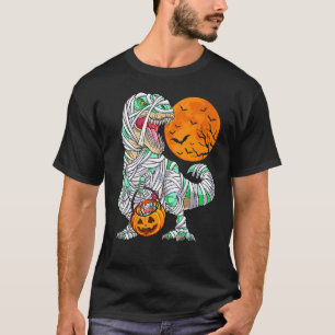 Dinosaur Rex Mummy With Halloween Pumpkin Trick Or T-Shirt