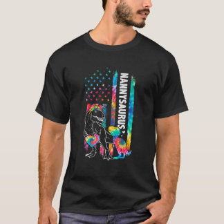 Dinosaur Rex Nanny Saurus Tie Dye USA Flag Matchin T-Shirt
