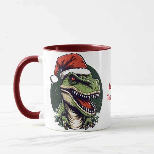 Dinosaur Rex Santa Hat Funny Christmas Party Mug (Left)