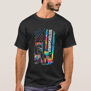 Dinosaur Rex Sister Saurus Tie Dye USA Flag Matchi T-Shirt